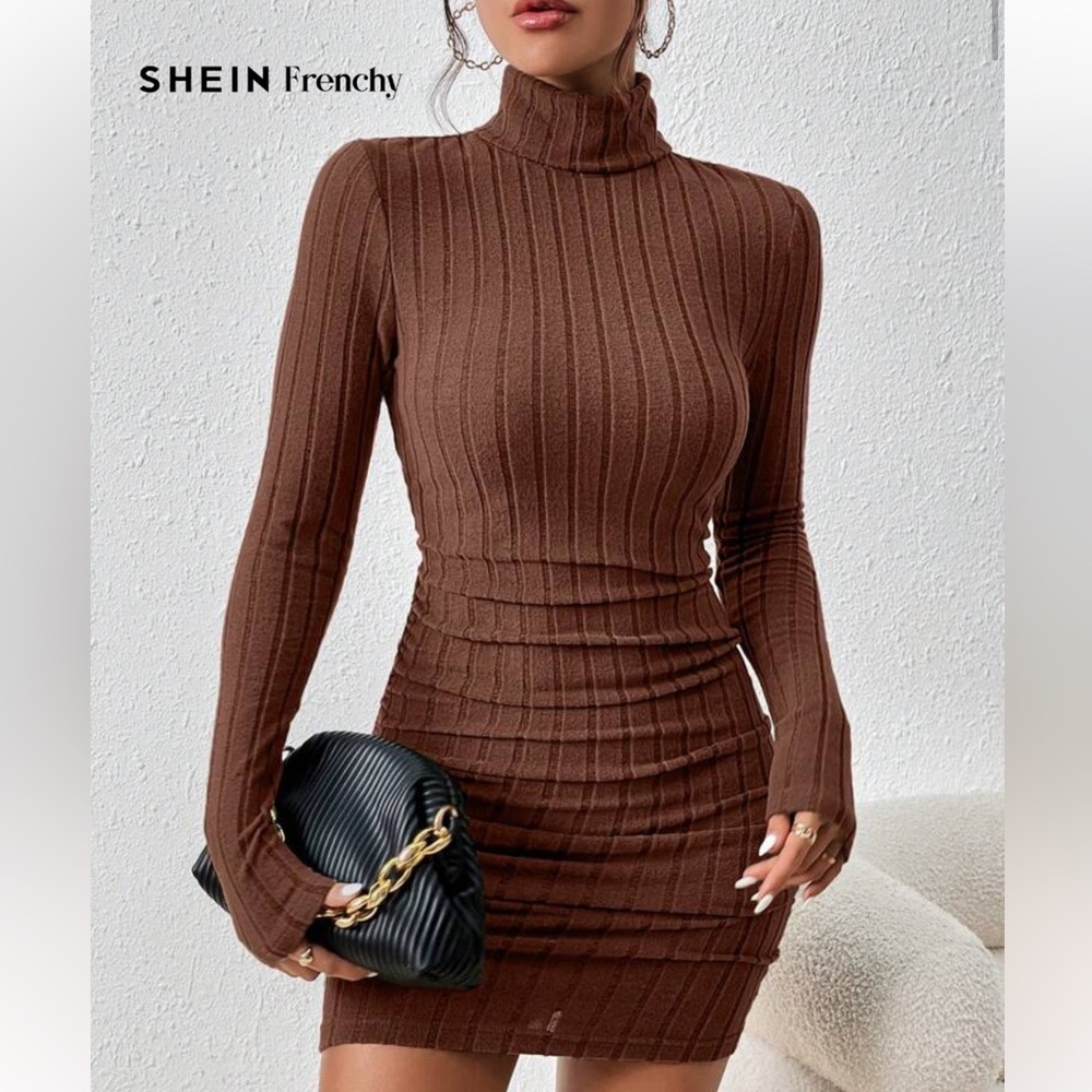 SHEIN Brown Turtleneck Dress Size Small